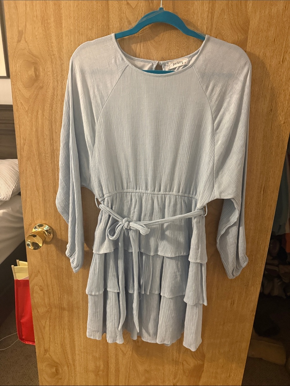 Light Blue Tiered Waist-Tie Women's Top Dress
